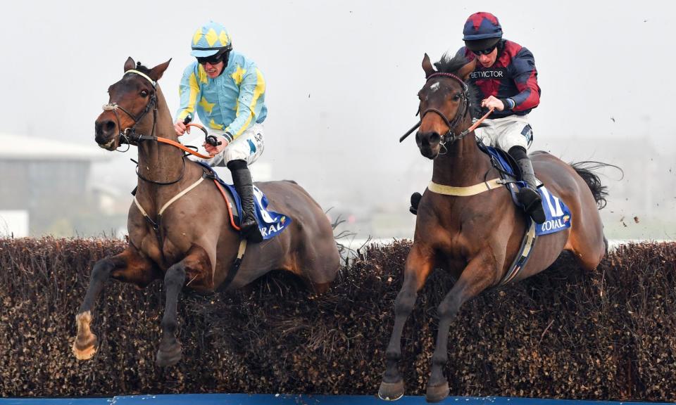 <span>Mahler Mission, left, can come good after a layoff in Saturday’s Grand National.</span><span>Photograph: Steven Cargill/racingfotos.com/Shutterstock</span>