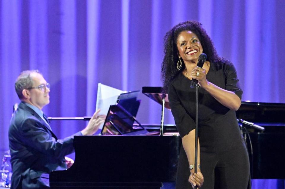 Audra McDonald, with music director and pianist Andy Ainhorn to the left, takes the stage for her performance celebrating Good Company Players’ 50th anniversary, held at the Warnors Center for the Performing Arts Sunday, June 25, 2023 in downtown Fresno.