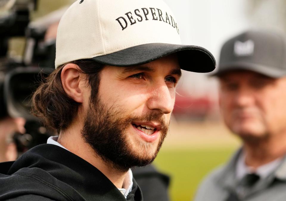 Arizona Diamondbacks pitcher Zac Gallen talks to the media at the 13th annual DBacks Celebrity Golf Classic at Talking Stick Golf Club in Scottsdale on Jan. 19, 2024.