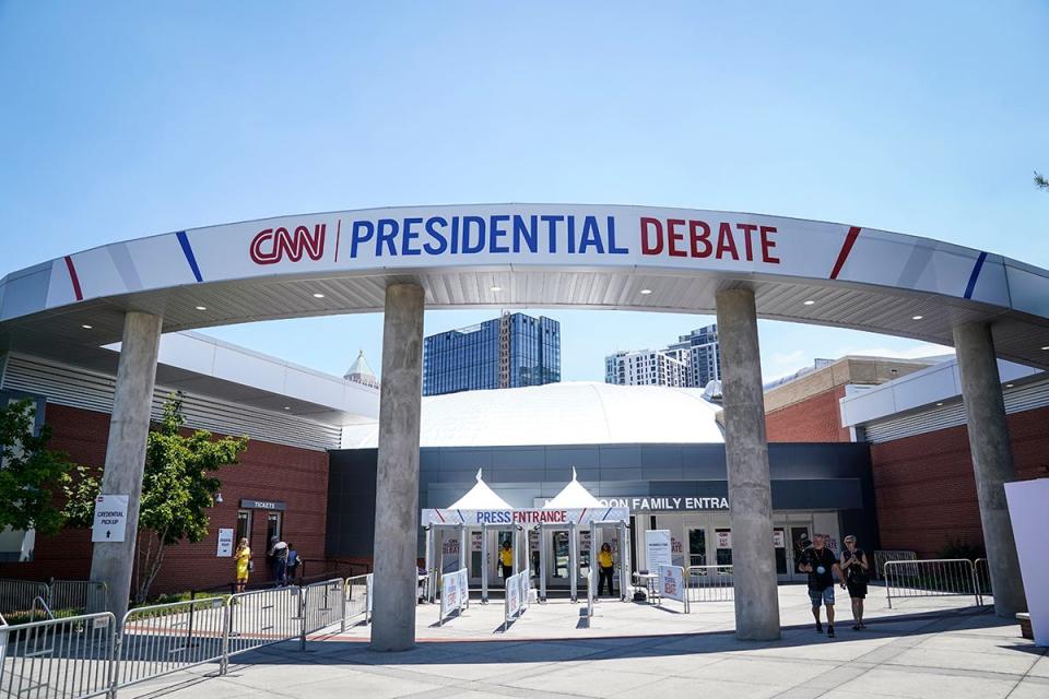 Georgia Tech’s McCamish Pavilion one day prior to the CNN Presidential Debate between President Joe Biden and former President Donald Trump held at CNN's studios in Atlanta. CNN Anchors Jake Tapper and Dana Bash are moderators of the debate on Jun 26, 2024.