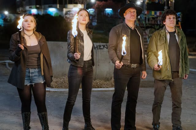 <p>Jessica Miglio/Columbia Pictures/courtesy Everett Collection</p> Abigail Breslin, Emma Stone, Woody Harrelson, Jesse Eisenberg and 'Zombieland'