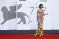 Actress Maya Hawke poses for photographers upon arrival at the premiere for the film 'Mainstream' during the 77th edition of the Venice Film Festival in Venice, Italy, Saturday, Sept. 5, 2020. (Photo by Joel C Ryan/Invision/AP)