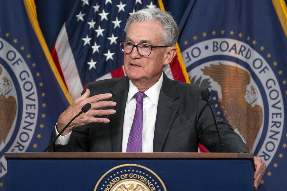 Federal Reserve Chair Jerome Powell speaks during a news conference at the William McChesney Martin Jr. Federal Reserve Board Building following a Federal Open Market Committee meeting on Wednesday, July 26, 2023 in, Washington. (AP Photo/Nathan Howard)