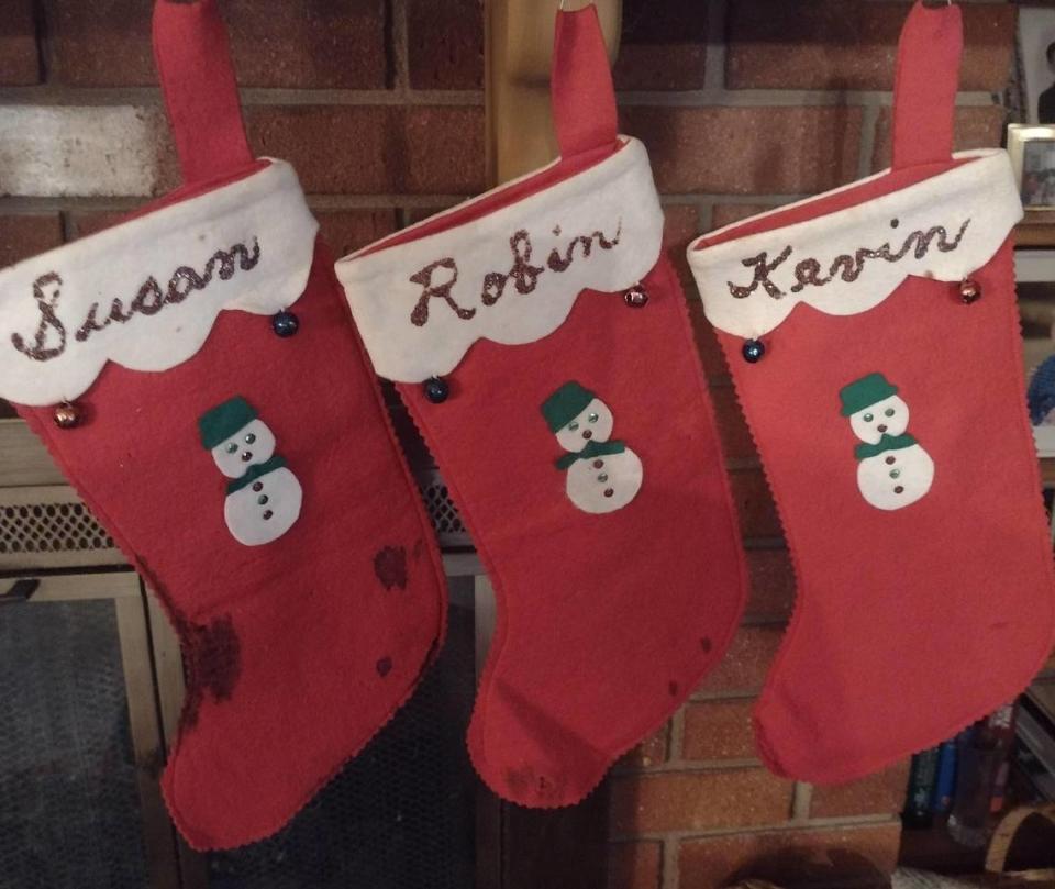 These stockings have a lot of miles and a few fruit-juice stains on them. Susan Marbell’s mother hand-made them more than six decades ago.