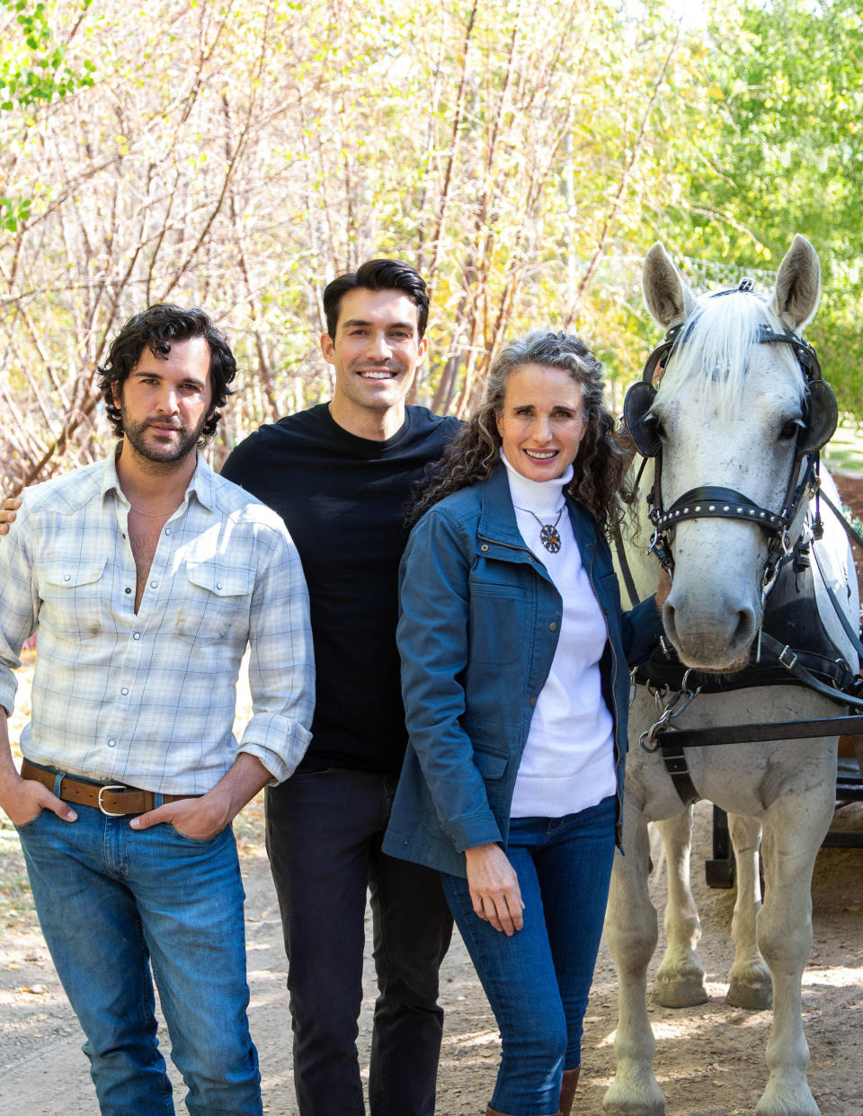 "Dashing in December" stars (from left) Juan Pablo Di Pace, Peter Porte and Andie MacDowell.  (Photo: Paramount Networks)