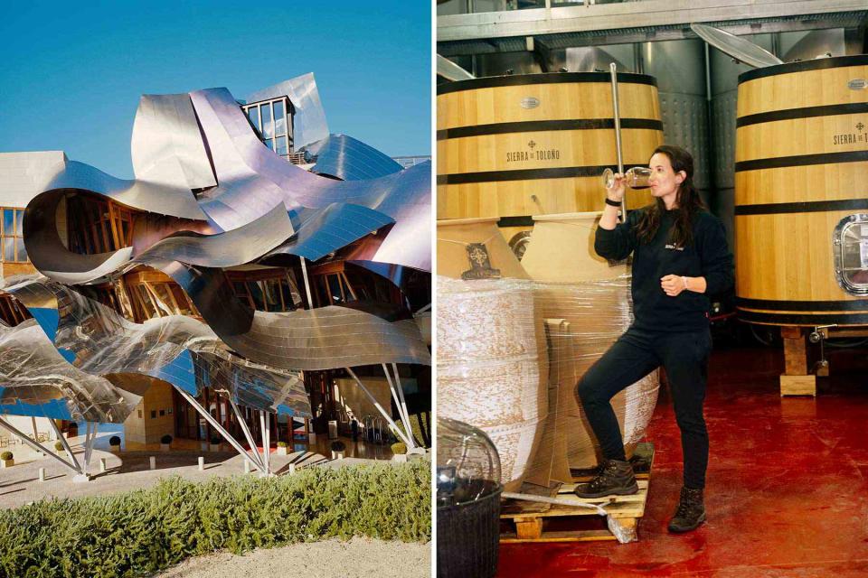 <p>Gregori Civera</p> From left: Marqués de Riscal, one of Rioja’s oldest wine estates, is home to a Frank Gehry–designed hotel; Sandra Bravo at her winery, Sierra de Toloño, in the town of Villabuena de Álava.