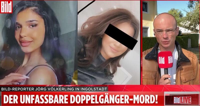 德國一名23歲女子想要詐死，竟找與她長相接近的無辜網美（畫面左方）當替死鬼。（翻攝自YouTube BILD）