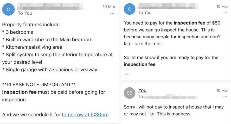 The emails Skye received from the real estate agent.