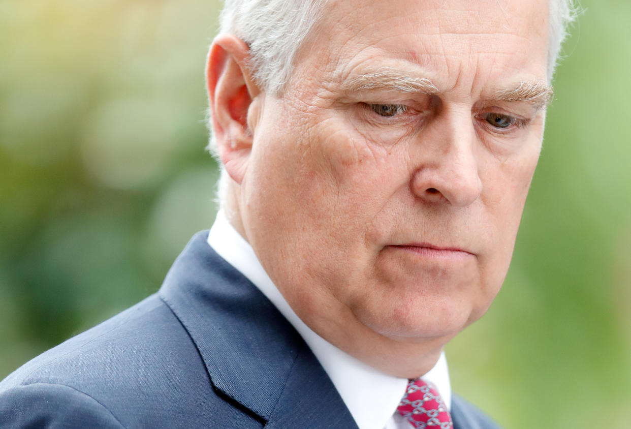 ASCOT, UNITED KINGDOM - JULY 27: (EMBARGOED FOR PUBLICATION IN UK NEWSPAPERS UNTIL 24 HOURS AFTER CREATE DATE AND TIME) Prince Andrew, Duke of York attends the QIPCO King George Weekend at Ascot Racecourse on July 27, 2019 in Ascot, England. (Photo by Max Mumby/Indigo/Getty Images)