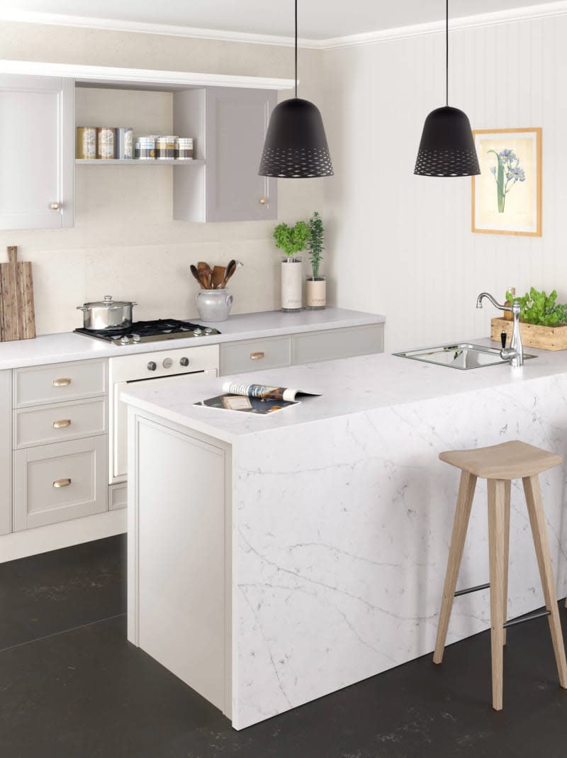 <span><span class="data-credit-embed-option">Silestone's Eternal Collection, which mimics the natural veining of marble. </span> Credit: <a href="https://www.silestoneusa.com/eternal/" rel="nofollow noopener" target="_blank" data-ylk="slk:Silestone USA;elm:context_link;itc:0;sec:content-canvas" class="link ">Silestone USA</a></span> <span class="copyright">Credit: <a href="https://www.silestoneusa.com/eternal/" rel="nofollow noopener" target="_blank" data-ylk="slk:Silestone USA;elm:context_link;itc:0;sec:content-canvas" class="link ">Silestone USA</a></span>