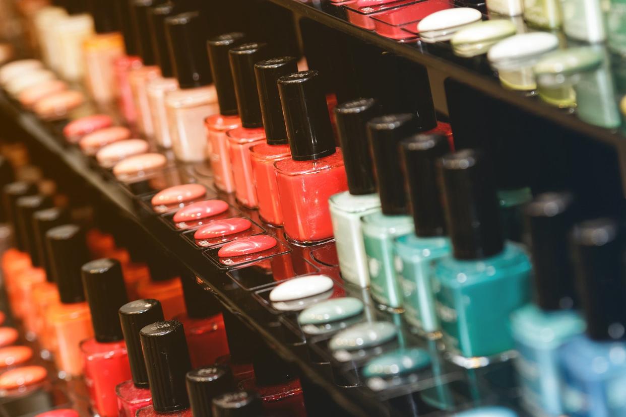 Rows of colorful nail polish. 