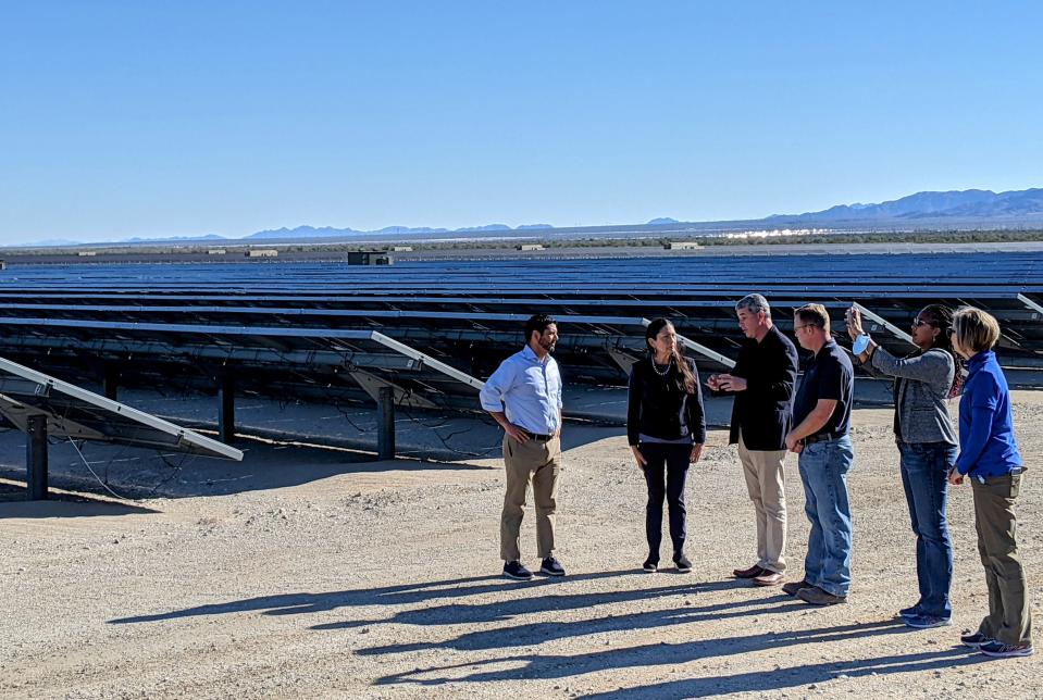 U.S. Secretary of the Interior Deb Haaland and U.S. Rep. Raul Ruiz, D-Palm Desert visit Desert Sunlight solar farm in Desert Center, Calif., on December 11, 2021.