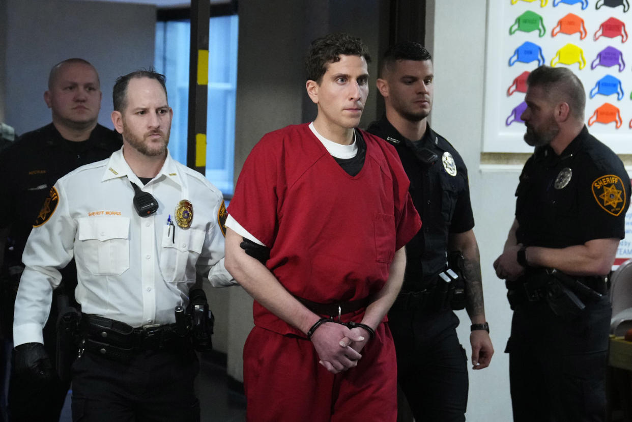 Bryan Kohberger, the suspect in the fatal stabbings of four University of Idaho students, leaves after an extradition hearing at the Monroe County Courthouse in Stroudsburg, Pennsylvania, on Jan. 3. (Matt Rourke / AP)