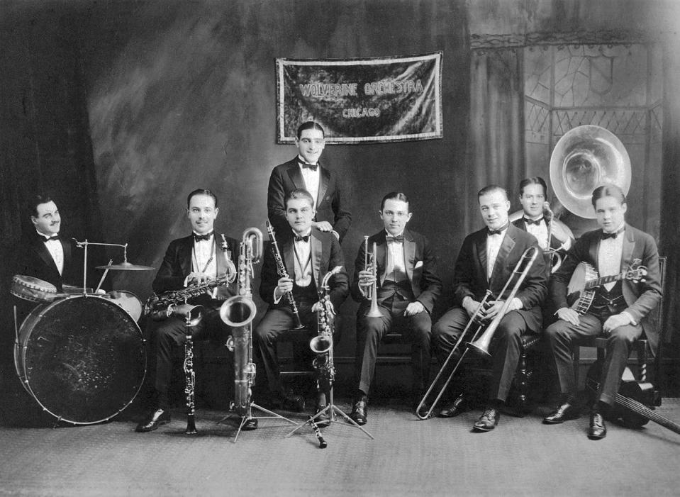 Just look at them corrupting youths! The Wolverines jazz band appears in 1924 at Doyle’s Academy of Music in Cincinnati.