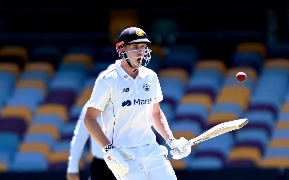 BRISBANE, AUSTRALIA - NOVEMBER 30: Cameron Green of Western Australia calls out to his team mate during day 3 of the Sheffield Shield match between Queensland and Western Australia at The Gabba, on November 30, 2023, in Brisbane, Australia. (Photo by Bradley Kanaris/Getty Images)