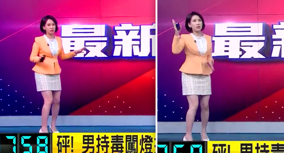 A Taiwanese news achor tried to power through a segment when the quake shook the newsroom. 