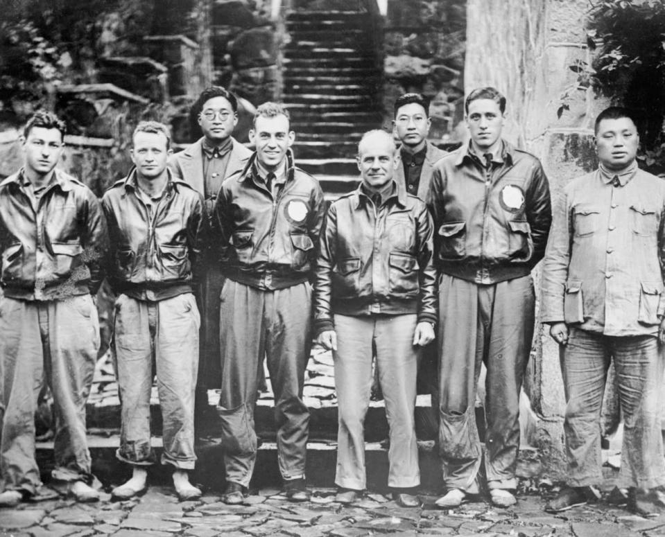 Major General Jimmy Doolittle with his bombing crew during WWII.