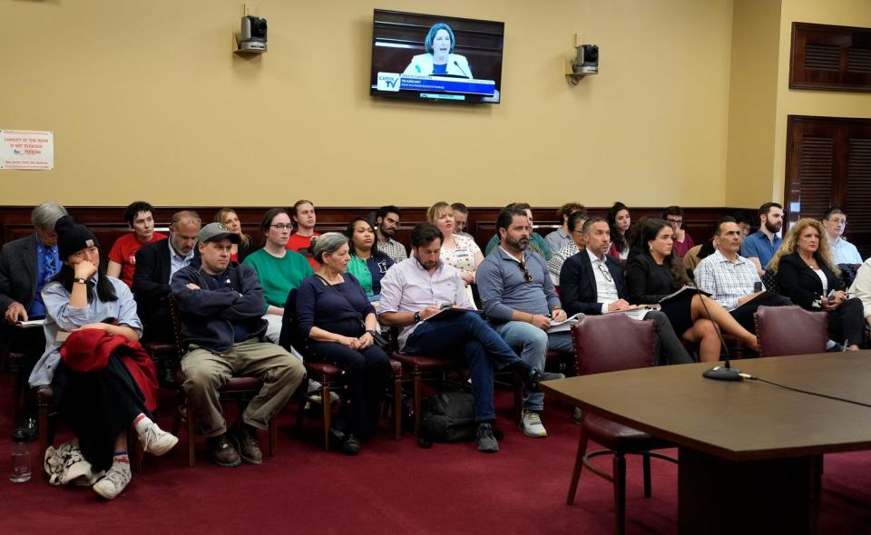 Landlords and tenants show up to testify on a long list of renter-protection bills at the State House on Thursday night.