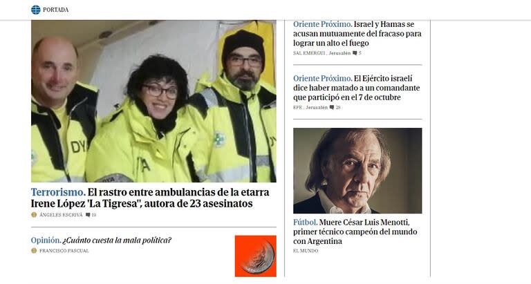 El diario El Mundo de España refleja la muerte de César Luis Menotti
