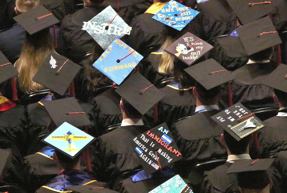 Embry-Riddle Aeronautical University will hold commencement exercises for undergraduates at the Ocean Center on Monday and for graduate students at the ICI Center on its Daytona Beach campus on Tuesday.