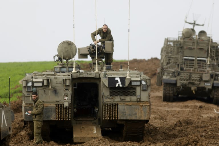 Israeli forces patrol near the border with Gaza on February 18, 2018
