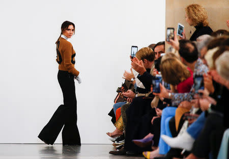 Designer Victoria Beckham after her catwalk show during London Fashion Week Women's A/W19 in London, Britain February 17, 2019. REUTERS/Henry Nicholls