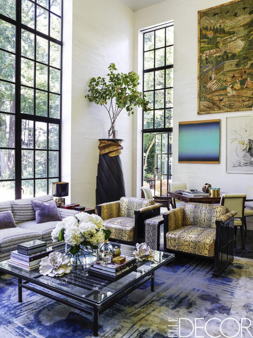 a living room with a large window