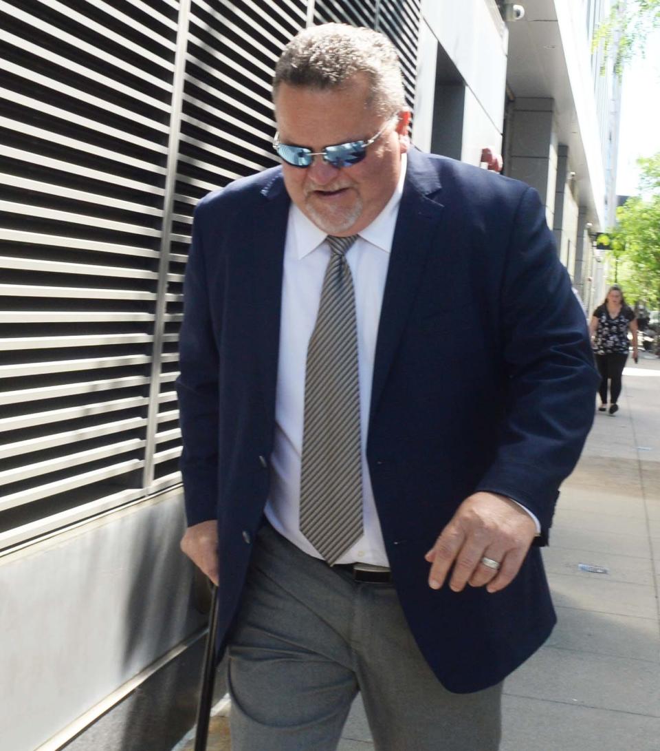 Fall River businessman David Hebert leaves the John Joseph Moakley Federal Courthouse in Boston after his sentencing hearing on Wednesday, June 15, 2022, after pleading guilty to several counts of bribery and extortion.