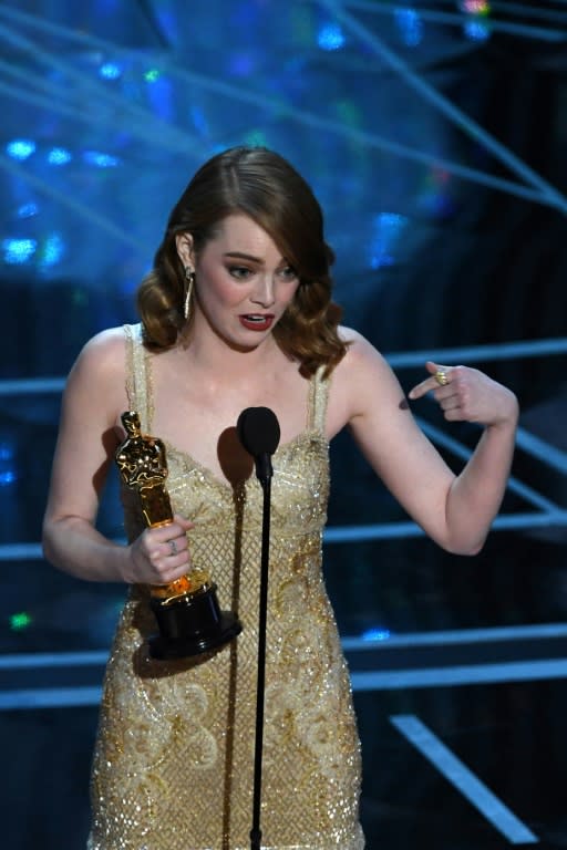 US actress Emma Stone speaks after she won the best actress award for "La La Land" at the 89th Oscars on February 26, 2017 in Hollywood, California