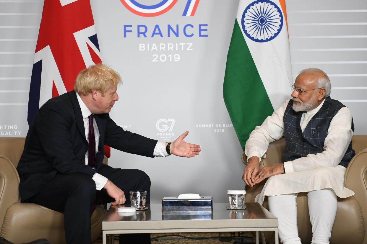 Boris Johnson and Narendra Modi in Biarritz, France, in 2019 (PA Archive)