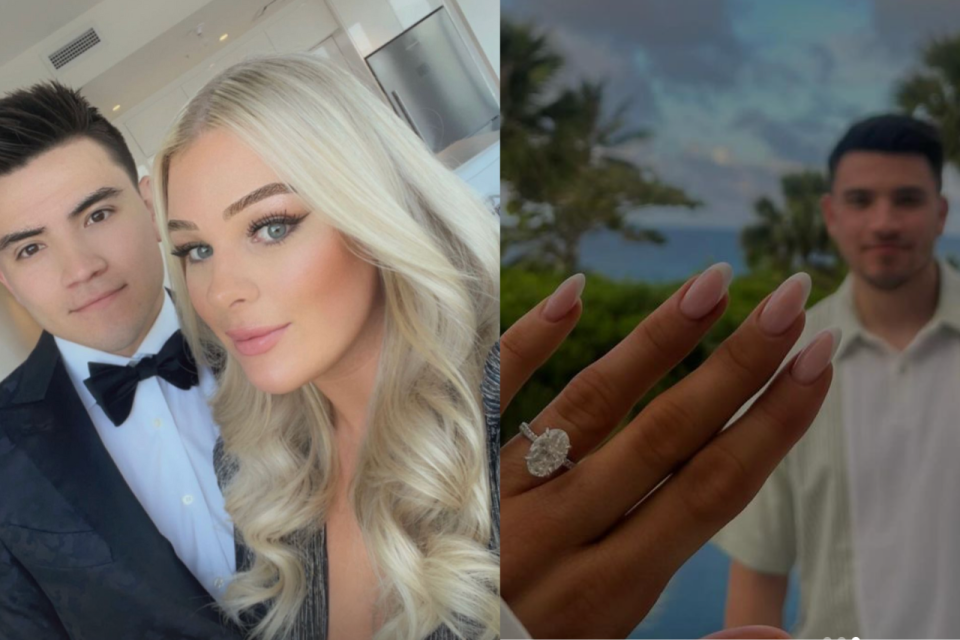 Montréal Canadiens captain Nick Suzuki and girlfriend Caitilin Fitzgerald are engaged. (Images via Instagram/@caitilinfitzgerald) 