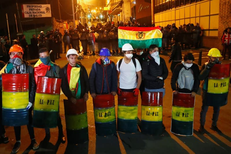 Protesters against Bolivian President Evo Morales demonstrate in La Paz, Bolivia