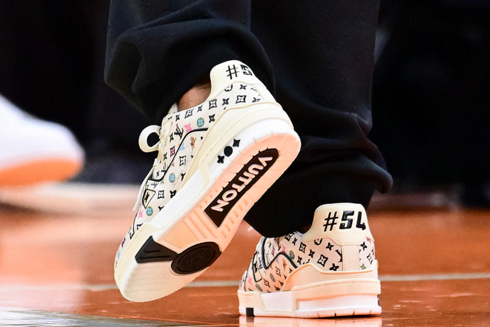 Dawn Staley during the 2024 NCAA Women's Basketball Tournament National Championship on April 7 Cleveland, Louis Vuitton sneakers, sports, college, metallics trend