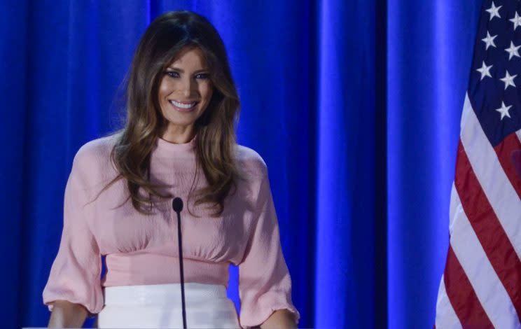 Melania Trump speaks at a rally for her husband Donald Trump on November 3, 2016 in Pennsylvania. (Photo: Getty Images)
