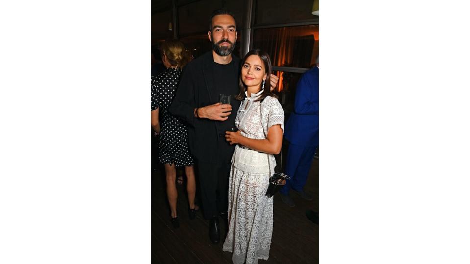 Jamie Childs and Jenna Coleman attend the ATG Summer Party hosted by Ambassador Theatre Group CEO Mark Cornell In Honour of Sarah Jessica Parker & Matthew Broderick at Kensington Palace on September 13, 2023 in London, England