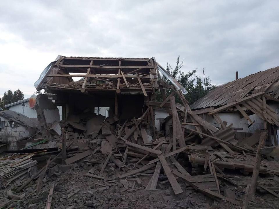 The aftermath of Russian attacks on the community of Velykomykhailivka in Dnipropetrovsk Oblast on Sept. 5, 2023. (Serhii Lysak/Telegram)