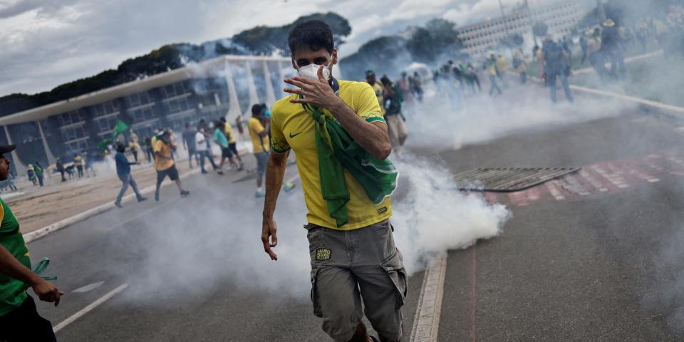 Supporters of Brazil's former President Jair Bolsonaro demonstrate against President Luiz Inacio Lula da Silva, outside Planalto Palace in Brasilia, Brazil, January 8, 2023.