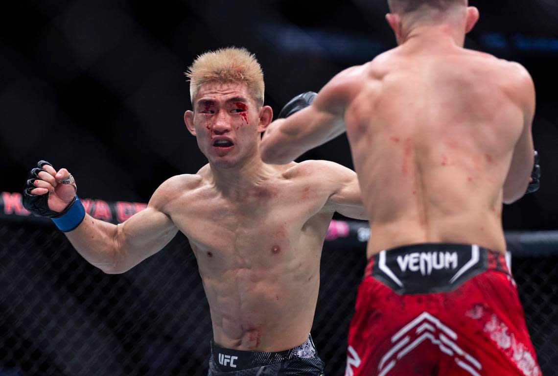 Peter Yan of Russia fights against Song Yadong of Chian during their bantamweight title match during the UFC 299 event at the Kaseya Center on Saturday, March 9, 2024, in downtown Miami, Fla.