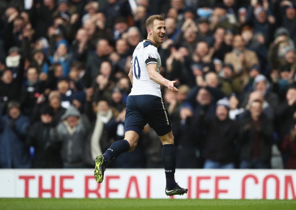 Harry Kane celebrates putting Spurs 1-0 up