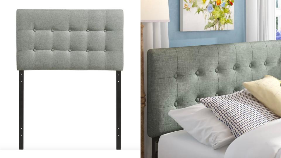 This tufted headboard completes any modern bedroom decor.