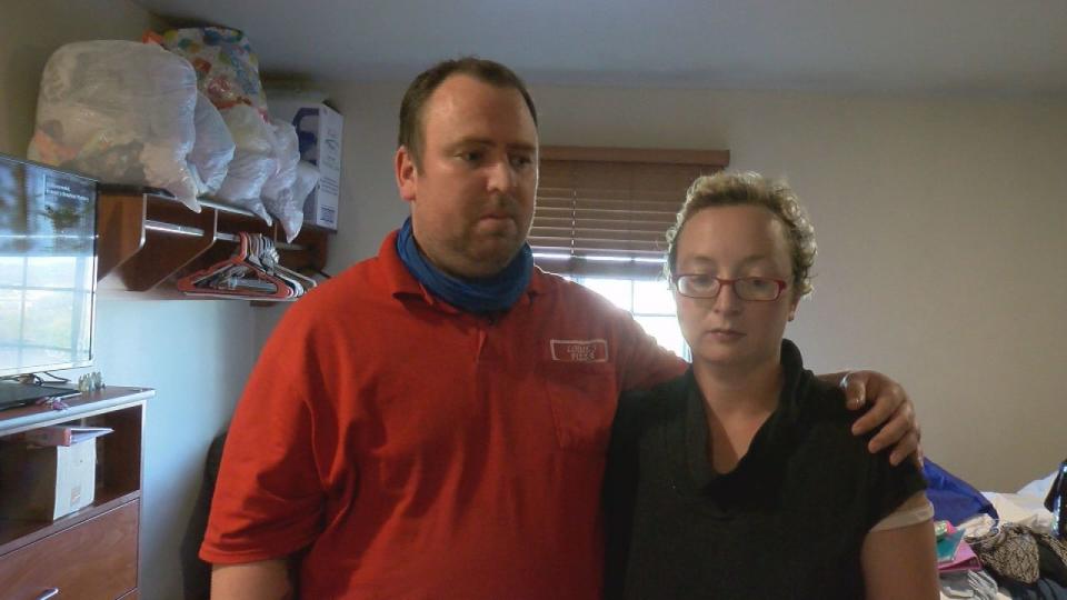 Peter Dover and his wife Leah are pictured at their hotel. 