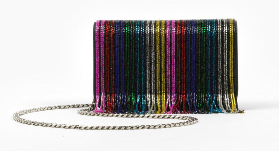 <p><a rel="nofollow noopener" href="https://www.lespetitsjoueurs.com/collections/all-bags/products/ginny-rainbow-fringe#1" target="_blank" data-ylk="slk:Ginny Rainbow Fringe;elm:context_link;itc:0;sec:content-canvas" class="link "><u>Ginny Rainbow Fringe</u></a>, $788.</p><p>All items available at <a rel="nofollow noopener" href="https://www.lespetitsjoueurs.com/collections/magic-wonderland/products/mini-alex-cloud-fringe#1" target="_blank" data-ylk="slk:lespetitsjoueurs.com;elm:context_link;itc:0;sec:content-canvas" class="link "><u>lespetitsjoueurs.com</u></a>.</p>