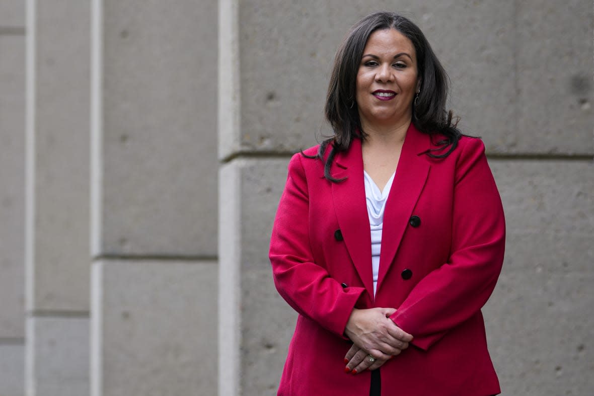 Natalie R. Coles, vice president & chief development officer at Wilberforce University, poses on the campus in Wilberforce, Ohio, Friday, May 12, 2023. (AP Photo/Michael Conroy)