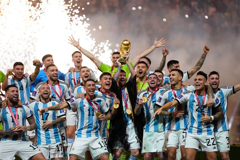 El festejo del seleccionado argentino tras la final del Mundial Qatar 2022.