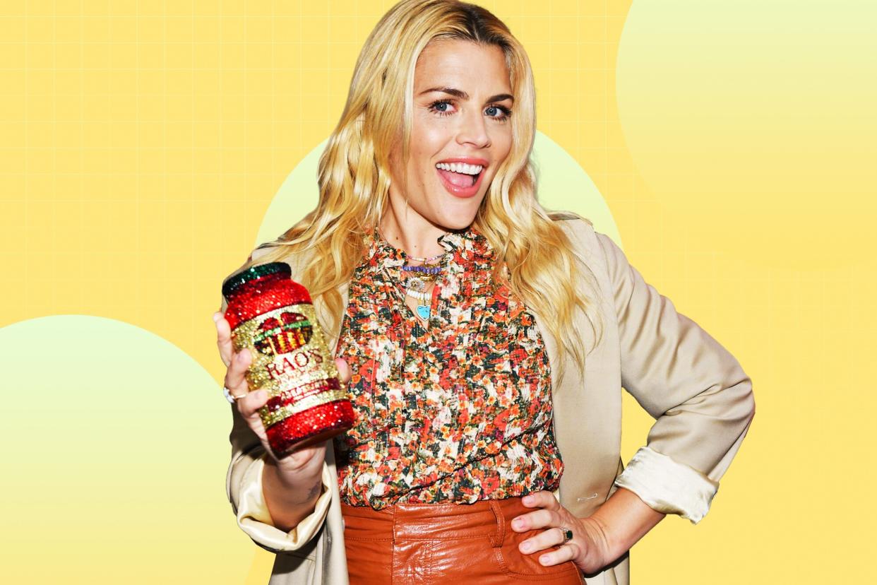 Busy Philipps on a designed background