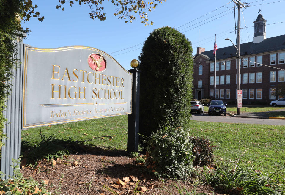 The outdoor sign for Eastchester High School is pictured, Nov. 3, 2022.