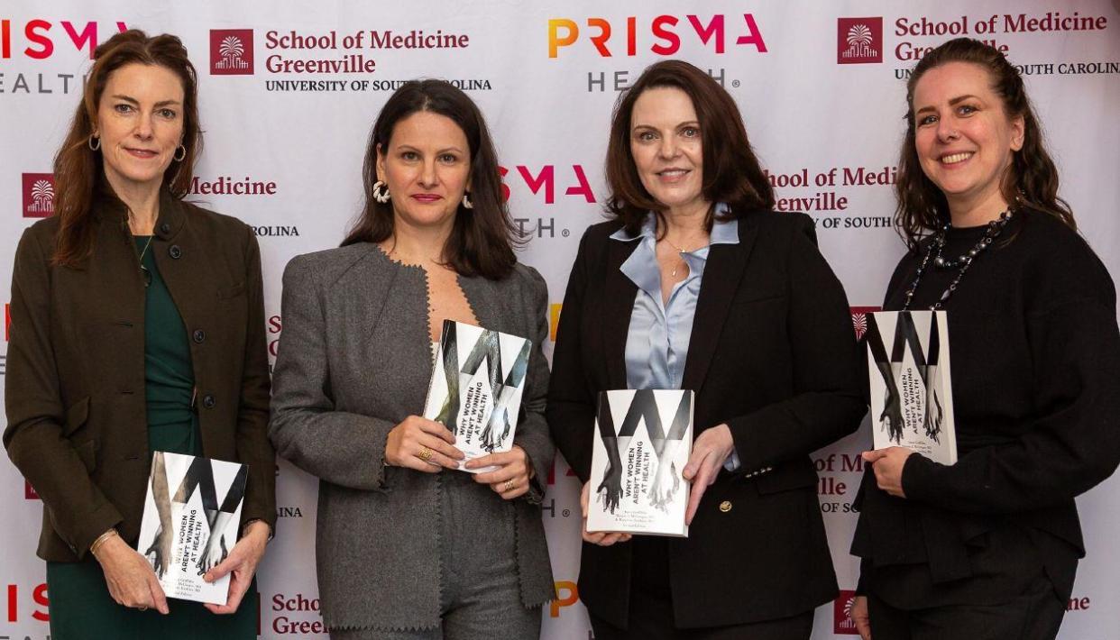 Day of Women - From left, co-authors Dr. Alyson McGregor, Associate Dean of Clinical Faculty Affairs and Development at USC School of Medicine Greenville; Anca Griffiths, CEO of OM Health Hub; Dr. Marjorie Jenkins, Dean of the USC School of Medicine Greenville, Associate Provost and Chief Academic Officer for Prisma Health Upstate; and Bryna Haynes, founder and CEO of World Changers Media, which published the book, "Why Women Aren't Winning at Health (But Can)."