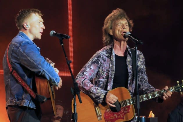 Tyler Childers and Mick Jagger performing the Rolling Stones' "Dead Flowers" in Orlando, Florida. - Credit: Paul Hennessy/Anadolu/Getty Images