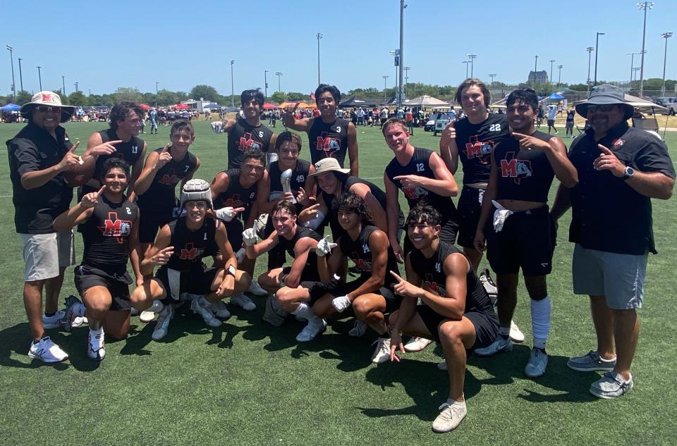 The team from Miles, Texas, poses during competition at the 2022 Texas 7-on-7 State Tournament at Veterans Park in College Station on Friday, June 24. 2022.