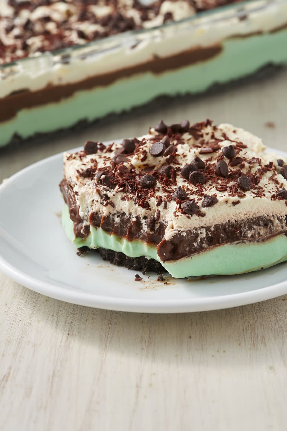 <p>We used mint <a href="https://www.delish.com/food-news/g26783387/best-oreo-flavors/" rel="nofollow noopener" target="_blank" data-ylk="slk:Oreos;elm:context_link;itc:0;sec:content-canvas" class="link ">Oreos</a>, but if you already have the classic kind on hand, feel free to use those instead. Adding <a href="https://www.delish.com/cooking/g1470/mint-chocolate-desserts/" rel="nofollow noopener" target="_blank" data-ylk="slk:mint;elm:context_link;itc:0;sec:content-canvas" class="link ">mint</a> extract (and a little green food dye) to the <a href="https://www.delish.com/cooking/recipe-ideas/g2837/cheesecake-recipes/" rel="nofollow noopener" target="_blank" data-ylk="slk:cheesecake;elm:context_link;itc:0;sec:content-canvas" class="link ">cheesecake</a> layer is what's absolutely key for this dessert lasagna.</p><p>Get the <strong><a href="https://www.delish.com/cooking/recipe-ideas/a28411925/mint-chip-lasagna-recipe/" rel="nofollow noopener" target="_blank" data-ylk="slk:Mint Chip Lasagna recipe;elm:context_link;itc:0;sec:content-canvas" class="link ">Mint Chip Lasagna recipe</a></strong>.</p>